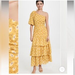 Veronica Beard Virginia Midi Dress in Sun Multi One-Shoulder